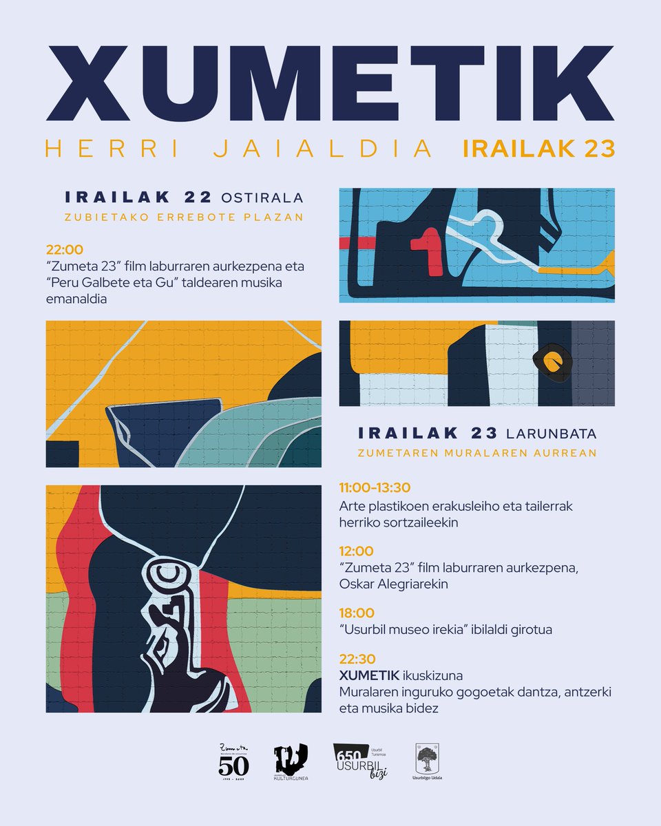 #xumetik jaialdia hasteko, Oskar Alegriaren ‘Zumeta 23’ film laburraren aurkezpena

Irailak 22 · 22:00 · Zubietako errebote plazan

Ondoren, Peru Galbete eta Gu taldearen emanaldia.

Bazatoz?