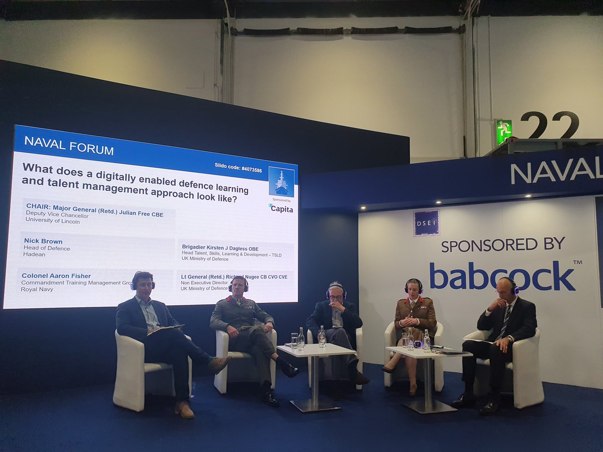 Deputy Vice Chancellor, Julian Free, leads the panel discussion on the importance of a digitally enabled workforce in #defence and #security at <a href="/DSEI_event/">DSEI 2023</a>