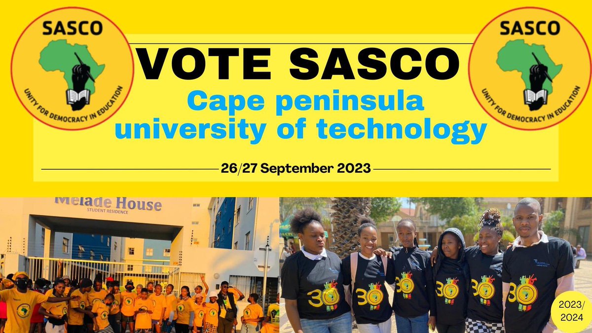 RapholoKabelo's tweet photo. On the 26th & 27st and of September 2023 we encourage all CPUT Students to make an educated vote, VOTE SASCO.
#CPUT2023SRCElections
#VoteSASCO
#ForeverYona
#SASCO32 #CPUTSTUDENTS https://t.co/hjbdksEsfS