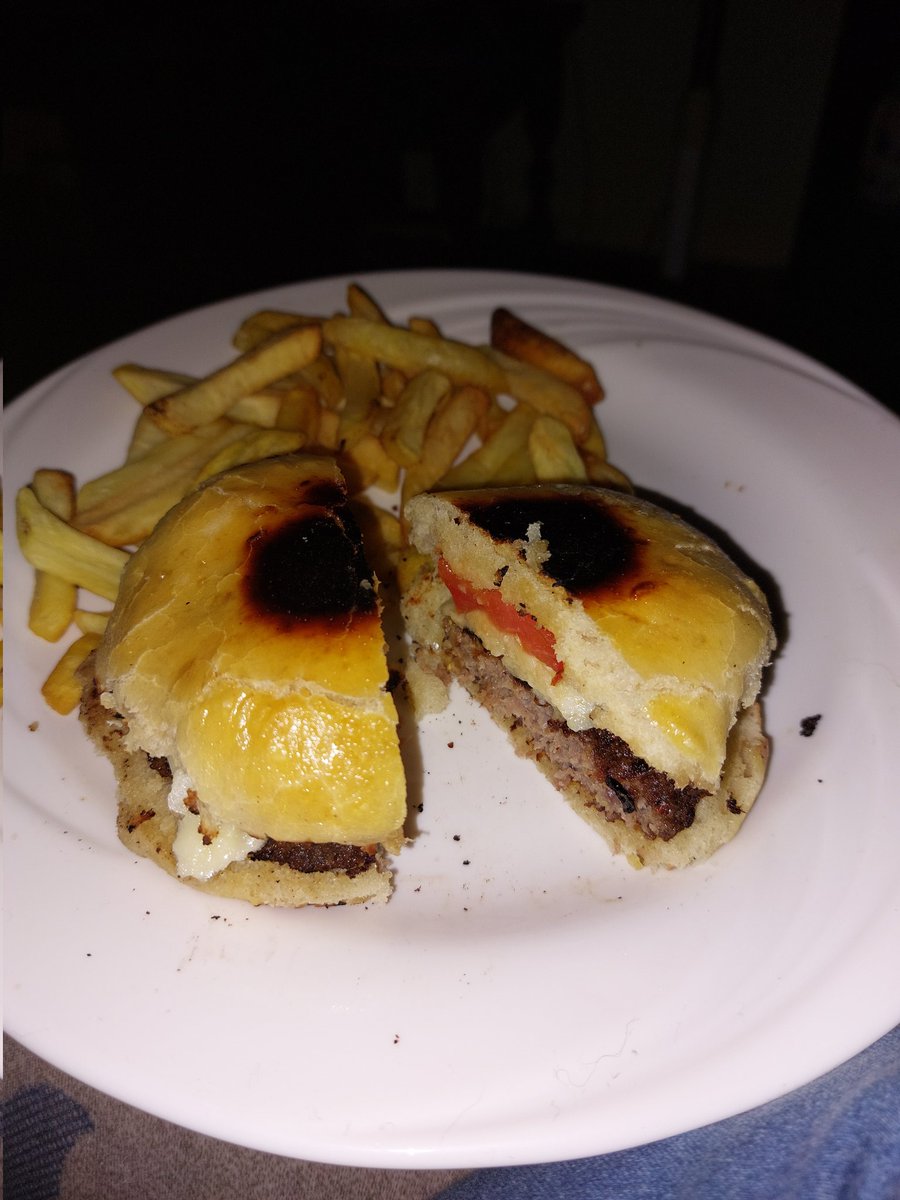 Homemade beef burgers and chips