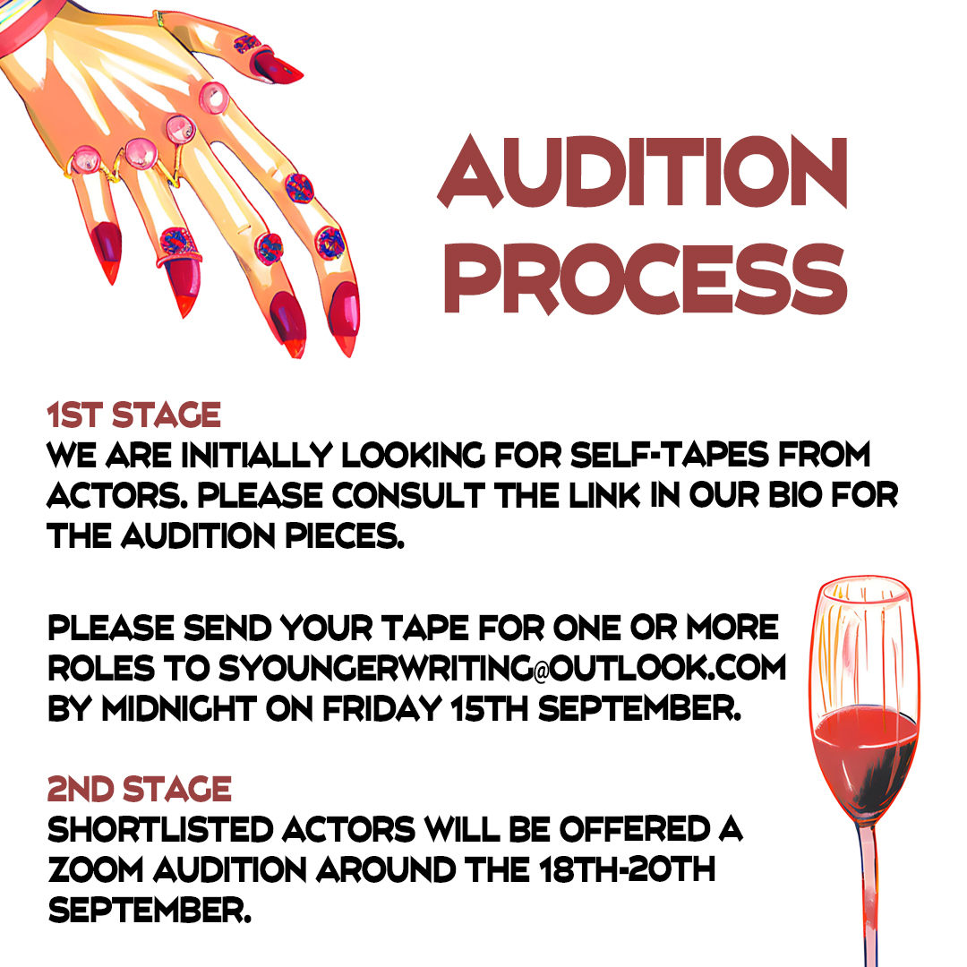 DownTheWellProd's tweet photo. Today's your last day to get your Champagne Audition Self-tapes in! We're particularly keen to hear from auditionees for Marguerite and Stabbenspine at this late stage. Audition pieces here: https://t.co/1fk4gUVBbe
 #newwriting #CastingCall https://t.co/ZH76Mq0PWe
