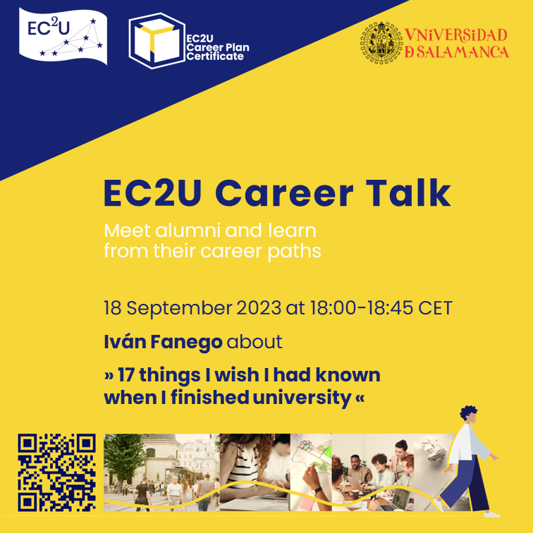 💻 EVENT |An exciting new <a href="/EC2U_Alliance/">EC2U Alliance of European Universities</a> Career Talk is coming up!  Hosted by <a href="/UniJena/">Universität Jena</a> and <a href="/usal/">Universidad de Salamanca</a> this Monday 18, you can meet <a href="/Fanego/">Iván Fanego</a>, CEO of <a href="/AppCriticPro/">AppCritic</a> and <a href="/usal/">Universidad de Salamanca</a> alumni, to learn about Digital Business and Technology!

Register now!
 acortar.link/XzGreK