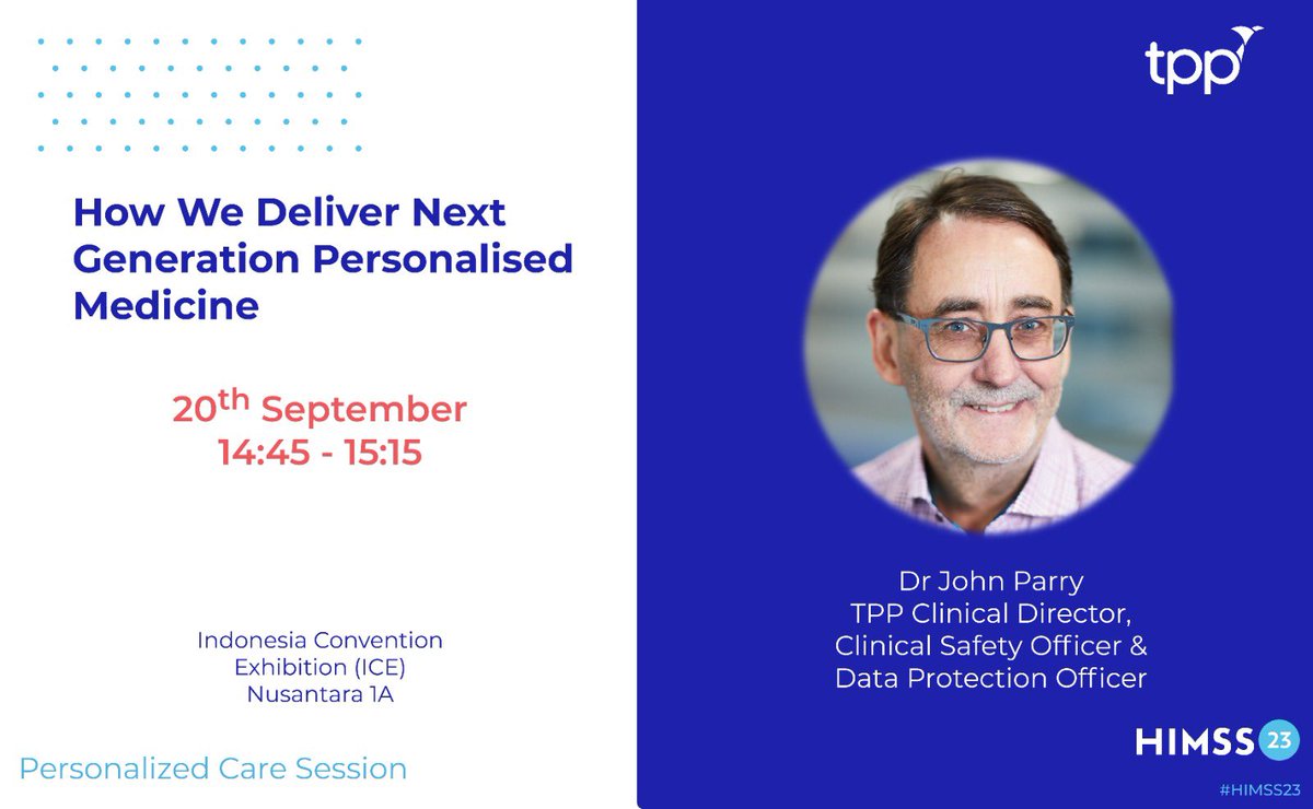 We are going to #HIMSS23 in Jakarta next Tuesday 🔥

Don’t miss hearing our brilliant speakers, Frank Hester OBE, Dr Chris Bates and Dr John Parry! Come & see us and let's chat about the next generation of healthcare at TPP stand - no. 323. Can't wait to meet you all! 🙌…