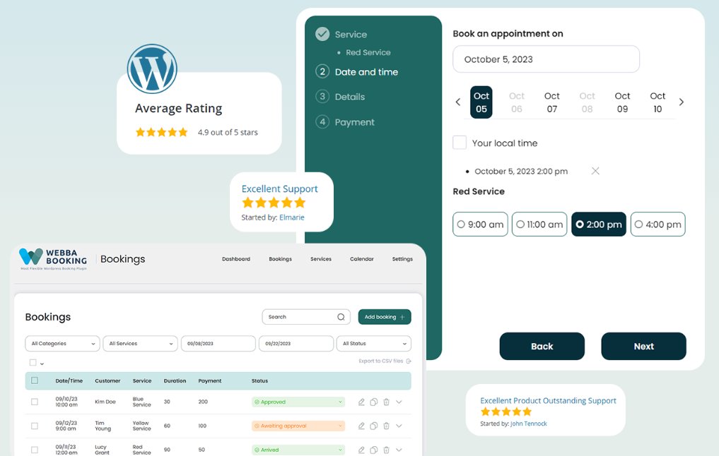Webba Booking 5 Is Live! 🚀

We're thrilled to announce the launch of Webba Booking 5, the most advanced version yet. A complete makeover with a sleek design and user-friendly interface both for the administrators and clients. Have you already upgraded?

#WebbaBooking5