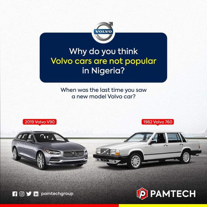 ThePamtechGroup's tweet photo. When was the last time you spotted a new model Volvo car in Nigeria? For a car brand that is known to be reliable and safe to drive,why don’t many Nigerians buy and drive Volvo cars?
Let's know your opinion below
#pamtechgroup
Sign the Petition Ikorodu #Justiceformohbad O.B.O https://t.co/21wXrzoLQK