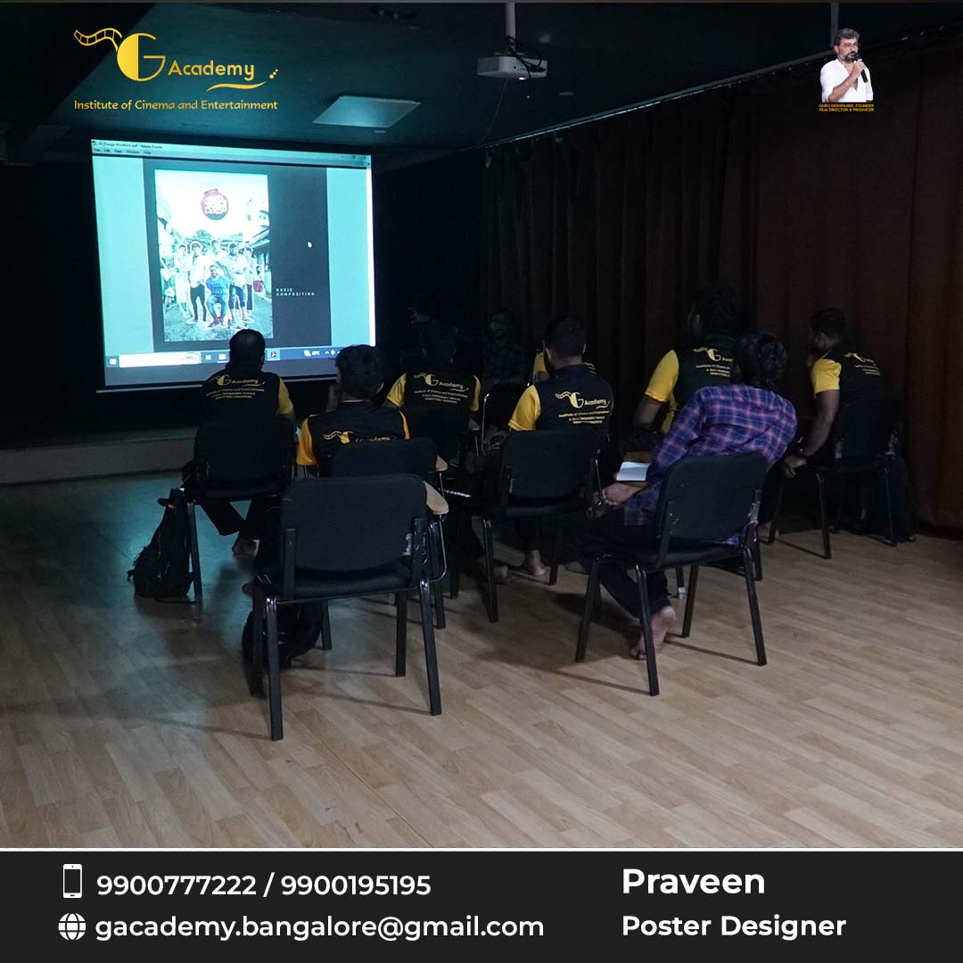 GACADEMY5's tweet photo. Movie Poster Desiging Workshop at G Academy
From Praveen , the Poster Designer of #Kshetrapati #thuthumadike #hondisibareyiri 
.
Get a Certified 3 Months Acting Course from G Academy
Visit https://t.co/Y7JrKnNWRN
Or call now on 9900777222, 9900195195
#gacademy @Gurudeshpande36 https://t.co/VMK8yP4qsC
