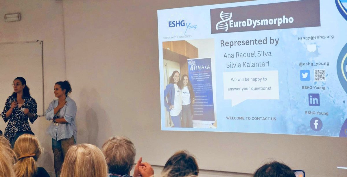 eshg_young's tweet photo. @RaquelGFSilva and @KalantariSilvia are representing the @eshg_young at the #EuroDysmorpho 2023 Conference. Today they presented all our current activities, and further opportunities for the young human #geneticists, including the @eshgsociety mentorship/observership programmes. https://t.co/p1ByiOf1pM