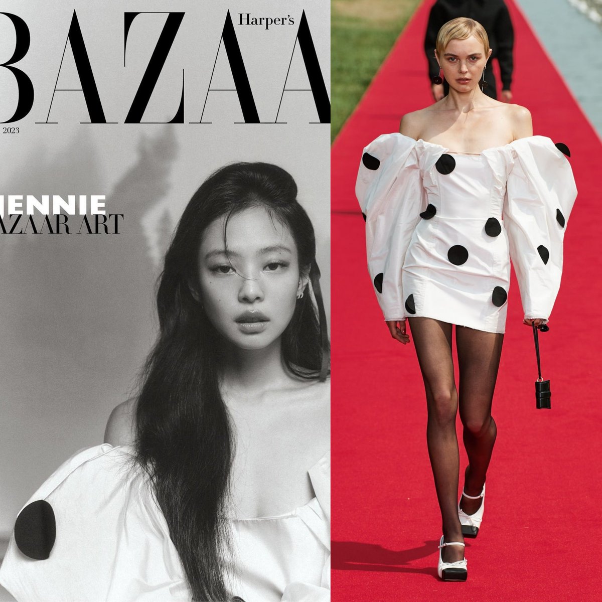 cafewindows's tweet photo. jennie wore jacquemus fw23 for the cover shoot of harper's bazaar korea, oct '24 / styled by park min hee https://t.co/QKGBwEkWna