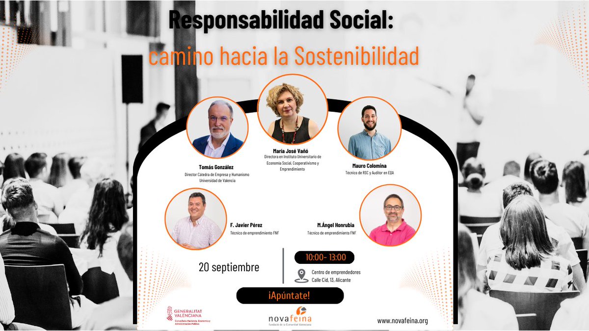 novafeina's tweet photo. Jornada Responsabilidad Social: camino hacia la sostenibilidad
⚠️Últimas plazas disponibles!
📅 20 de septiembre 
 🕚Hora: 10:00  
En @ImpulsAlicante Calle Cid 13, Alicante.
Inscripciones: https://t.co/lam8CFSxc9 https://t.co/sjAfrL9sqa