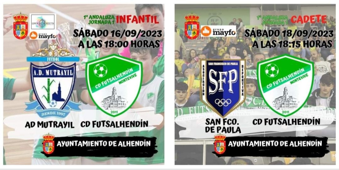 ¡Empieza los bueno! Este sábado 16 de Septiembre nuestros grupos autonómicos comienzan sus competiciones.

Nuestro Infantil se enfrenta a Motril (18:00 h.) mientras que nuestros Cadetes, jugarán contra San Francisco de Paula (18:15 h.)

¡Suerte a tod@s en su debut liguero!