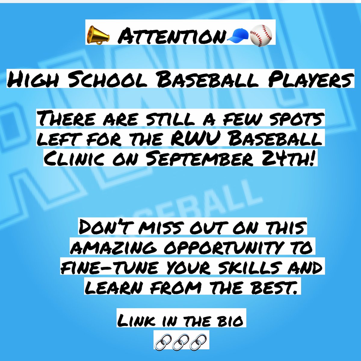 There are still a few spots left for the RWU Baseball Clinic on September 24th! Don’t miss out on this amazing opportunity to fine-tune your skills and learn from the best. Sign up now before it’s too late! 🏟️🌟 link in the bio  #BaseballClinic #SkillBuilding #RWUBaseball