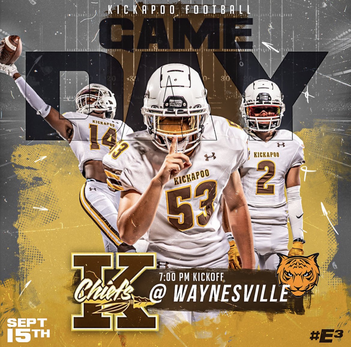 Kpoofootball's tweet photo. Week 4 is here!
Chiefs are on the road vs Waynesville tonight at 7:00 pm.
#E3 https://t.co/6lTxJtApPb