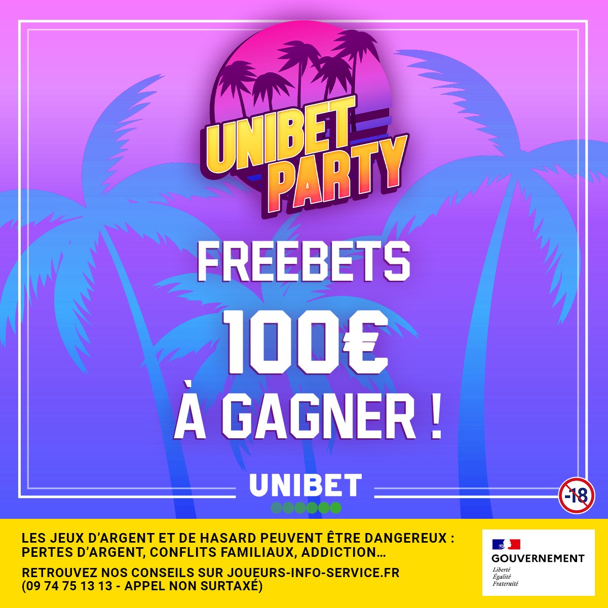 🥳<a href="/UnibetFrance/">Unibet France 🔞</a> régale jusqu'au 18 septembre avec #UnibetParty !

🤑Pour tenter de gagner 5 x 20€ de Freebets :

👉RT + Follow <a href="/UnibetFrance/">Unibet France 🔞</a> + <a href="/BdlDom/">DOM</a> + #UnibetParty

⏱️Tirage au sort lundi.