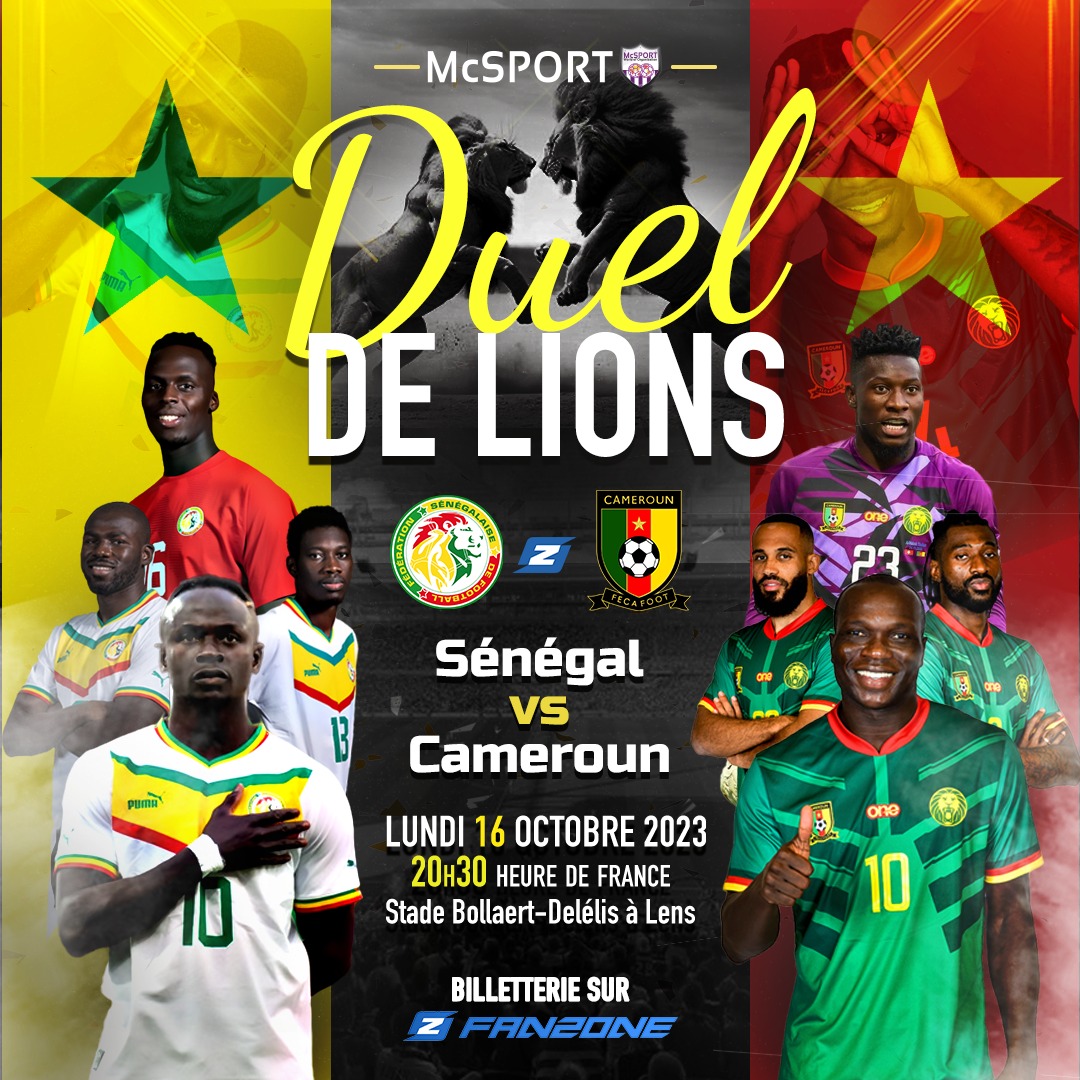 Fanzone_PRO's tweet photo. C'est officiel ! 📣 Le "Duel de Lions" 🦁🔥 Le Sénégal, Champion d'Afrique en titre, affrontera le Cameroun le 16 octobre 2023 à 20h30
La billetterie sera bientôt disponible sur : https://t.co/yjQtFnilFV
🇸🇳VS🇨🇲
#Football #Sénégal #Cameroun #Lens #France #fanzonepro https://t.co/oeGXPCXjKb