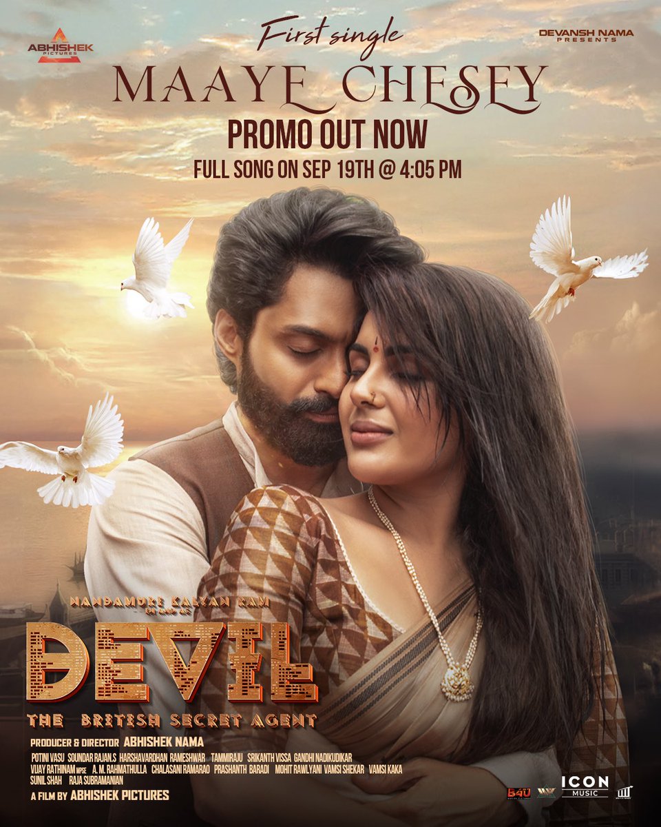 Love knows no boundaries, not even for the #Devil 🔥🌹 Get ready to be enchanted by the soul-stirring first single #MaayeChesey from #Devil 🎶 Promo out now - youtu.be/9ZI8MrGzUxw Full lyrical song drops on September 19th! 🎙️ @sidsriram ✍🏻 #SatyaRVV 🎵 @rameemusic…