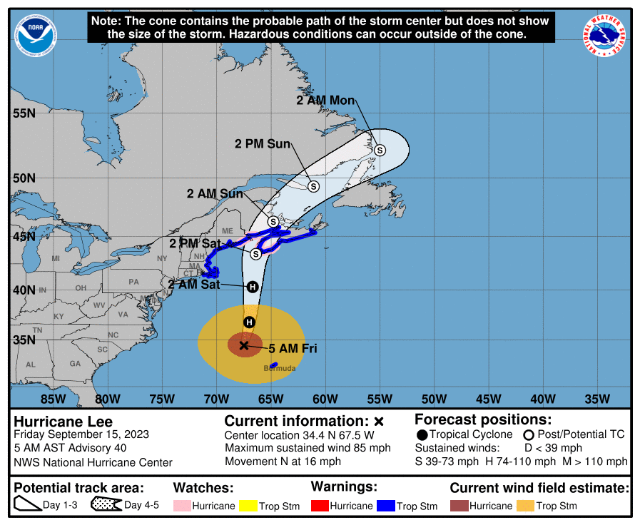 LimWeather's tweet photo. Dangerous #Lee still at 85mph C1 #TropicalStorm, #Hurricane Warnings/Watches are in effect in #Bermuda, #NewBrunswick,#NovaScotia, Atlantic #Canada, E #NewEngland
#tropicswx #wxtwitter #HurricaneSeason2023 #HurricaneSeason #HurricaneLee #MAwx #NHwx #MEwx #NSwx #NBwx #NLwx #PEIwx https://t.co/Mj2gjP9sXb