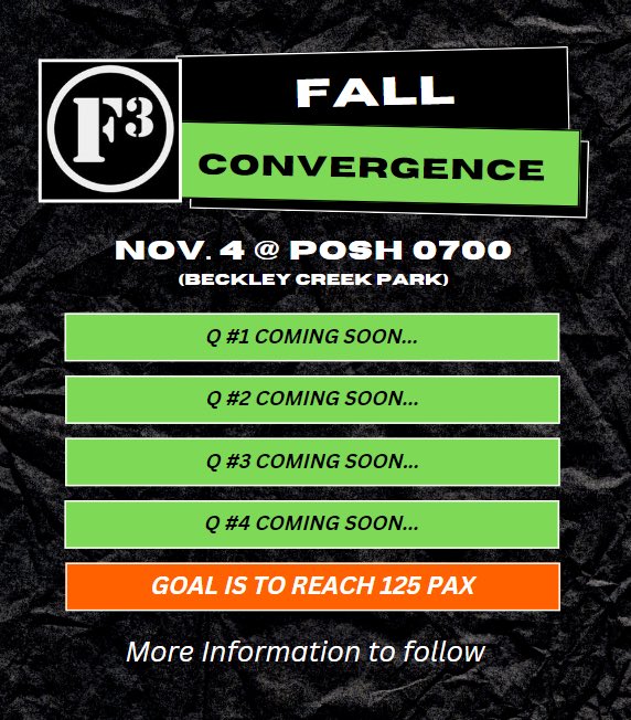 SAVE THE DATE! Grab two friends &amp; hit that HC right meow! #Convergence <a href="/F3Garden/">F3 The Garden</a> <a href="/F3Vets/">F3Louisville Vets AO</a> <a href="/F3LouRuckin/">F3Louisville Ruck</a>