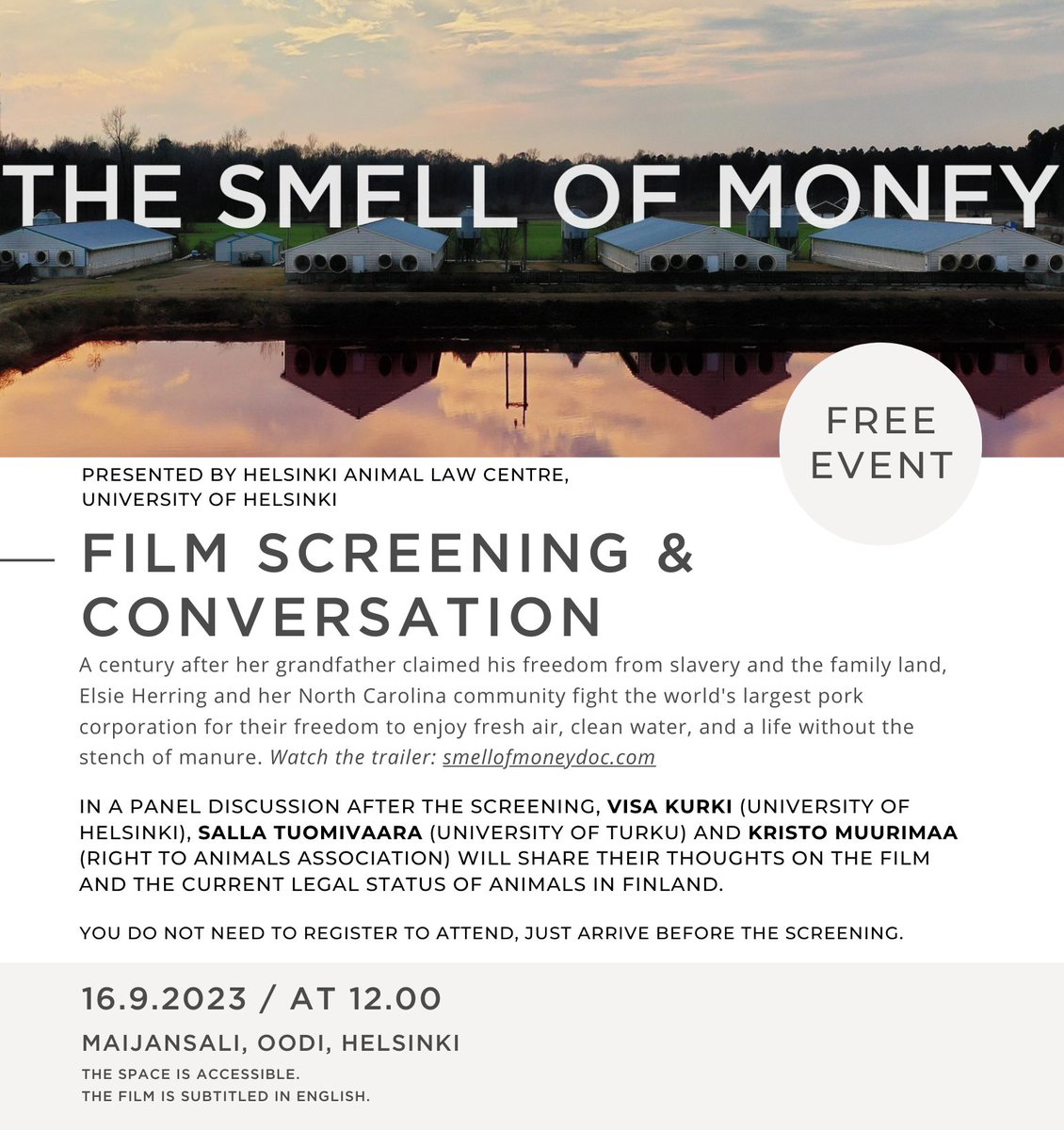 ANIWEREhelsinki's tweet photo. Free screening of The Smell of Money at Oodi's Maijansali (Helsinki) on September 16 at 12. noon. Welcome! https://t.co/8ZhmxgmKxy