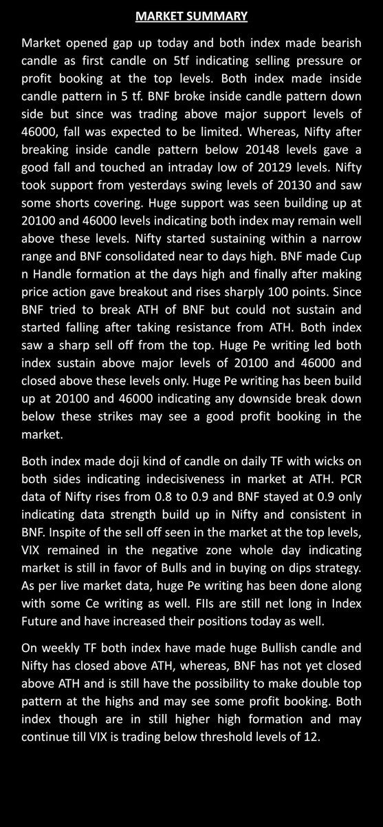 #MarketSummary
Today's stock market: Both indices opened with a gap up but ended with bearish candles, indicating selling pressure. Nifty broke below 20148, while BNF consolidated near its high, making a Cup n Handle formation.