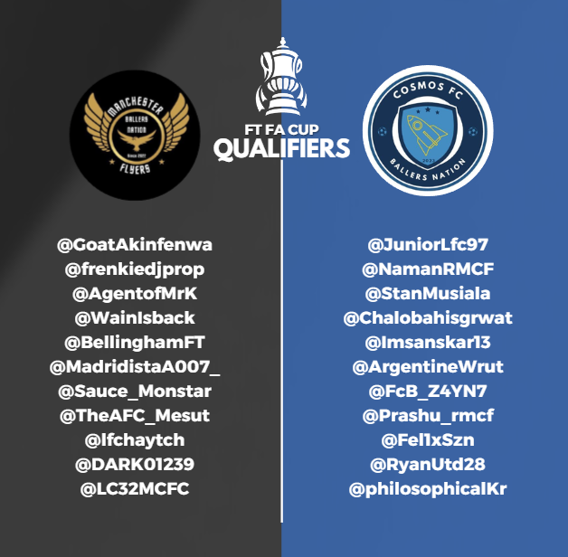 FTFACup's tweet photo. One spot left, and its either @ManFlyersFTFC or @Cosmos_FTFC
Welcome to matchday live of the #FTFACup qualifying final. https://t.co/ca3EtDagbA