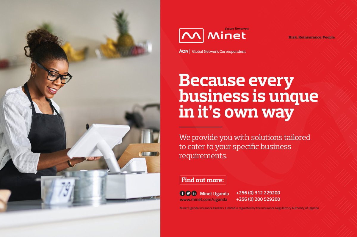 minetuganda's tweet photo. Your business is unique. So is our approach to your insurance needs. Whatever your line of business, we provide bespoke solutions to match your precise business insurance needs.

Find out more;
+256 31 222 9200 / +256 20 052 9200
info@minet.co.ug

#MinetUG #SecureTomorrow https://t.co/gwJy4YunW8