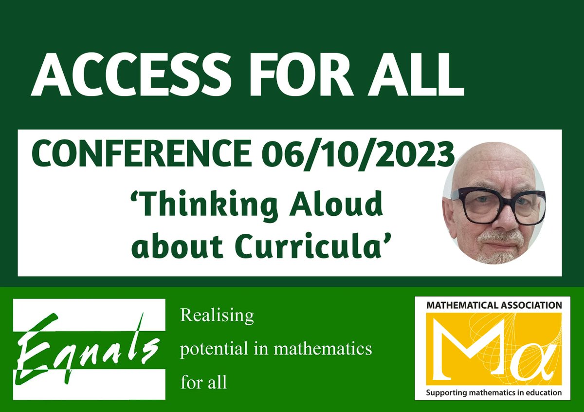 Mathematical_A's tweet photo. ACCESS FOR ALL SEND Conference: join the discussion 'Thinking Aloud about Curricula' with Kat Adams, Angela Miller and @lesstaves to help develop special school maths curriculum. Book your place to attend our day conference and find out more here https://t.co/s3SCqwbVqw https://t.co/lRt1PKRSxa