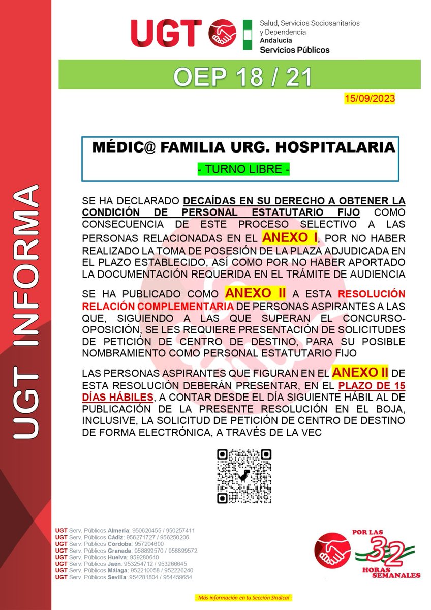 Ugt_A_Sanidad's tweet photo. 🔴 OPE 𝑺𝑨𝑺: declarado 𝐷𝐸𝐶𝐴𝐼𝐷𝑂𝑆 ss categoría con plazo de 15 días hábiles:                
         ✅Médico/a Familia Urg. Hospitalaria - TL

@UGT_SPANDALUCIA @UGT_Andalucia @UGT_SP 
#ugtsanidadandalucia @opesas #decaidos #relacioncomplementaria https://t.co/J40WWn5xnV