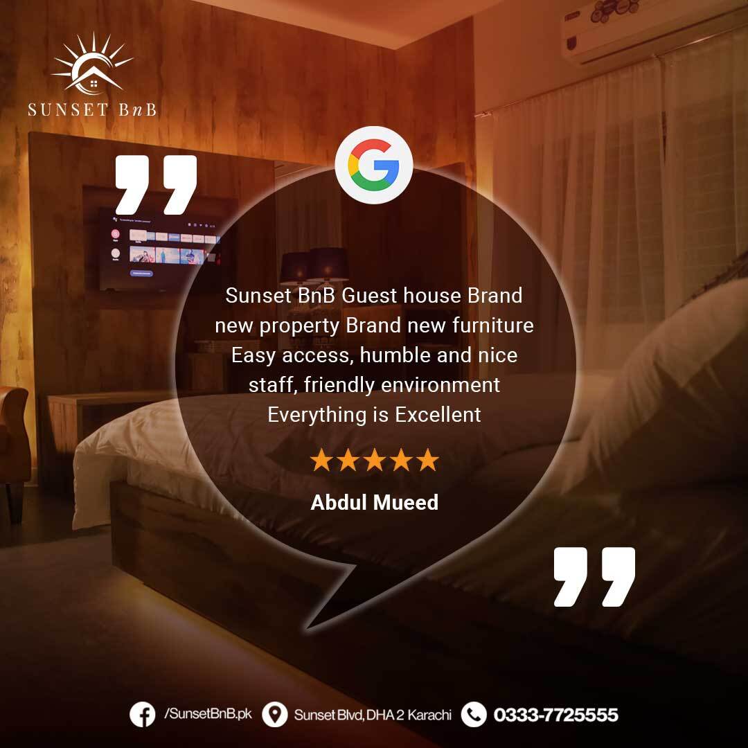 SunsetBnB's tweet photo. We love hearing from our guests, and we're always happy to receive positive feedback. Thank you for taking the time to share your experience with us!

Book Now
#WhatsApp: 03337725555

#SunsetBnB #GuestFeedback #clienttestimonial #guesthouse #appreciationpost  #HappyGuest #Karachi https://t.co/AfxmQ6yFCs