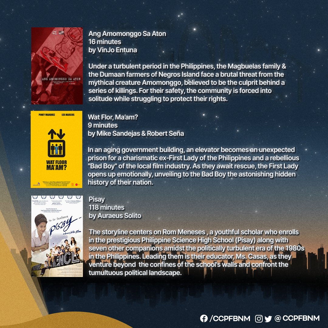 ccpfbnm's tweet photo. CCP CUTS IS BACK! ๐ฟโจ
In celebration of Philippine Film Industry Month, the CCP FBNMD presents CCP Cinema Under The Stars! Watch our FREE outdoor screening this September 22 (Firday), 6 PM at CCP Annex Parking!
#CCPCUTS #culturalcenterph https://t.co/TUxSUKcRvv