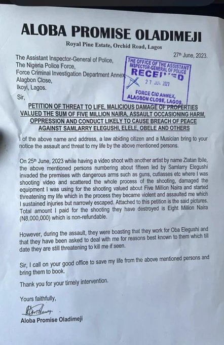 Michael_Noble7's tweet photo. The Date of this petition to the @PoliceNG was dated 27th June 2023.

A life threatening petition was given to the @PoliceNG for almost three good months and yet, No investigation nor Arrest of any kind until the death of that petitioner. @PoliceNG  needs to do better than this. https://t.co/pemcZpM8uu