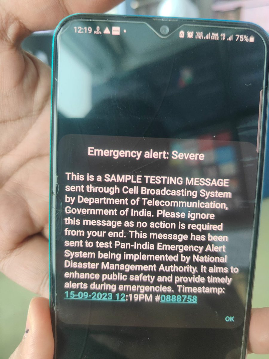 RaghaveAryan's tweet photo. A sample test of the National Disaster Management Authority's (NMDA) emergency alert system. Your phone has not been hacked. This system is being developed to inform all Indian citizens about any emergency as soon as possible.
#nmda #emergency #emergencyalert #sampletesting https://t.co/aVYZ122YEU