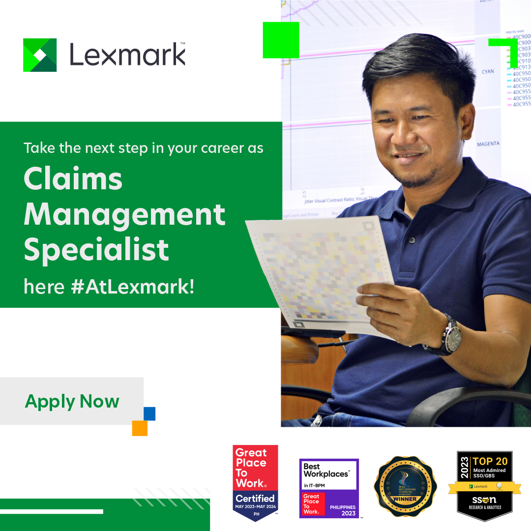 lexmarkcebu's tweet photo. Are you a talented problem solver with a keen eye for detail? We're on the lookout for an exceptional Claims Management Specialist to join our team #AtLexmark!

Interested? Get to know more about the role and apply here: https://t.co/4rgjSYBgbq

#CareersAtLexmark #LexmarkTaBai https://t.co/sIeVZgy2bg