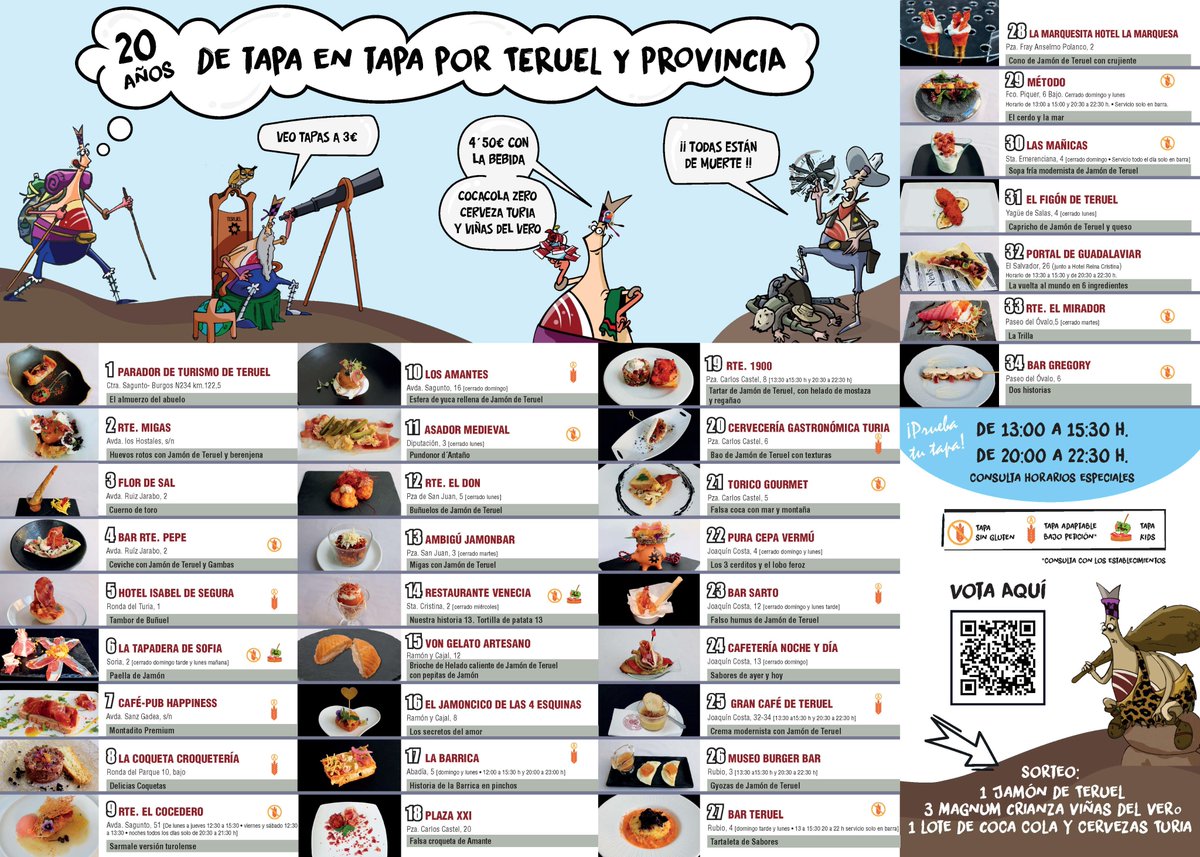 😋Ya puedes degustar las #TapasJamónTeruel, hasta el 2⃣4⃣ de septiembre, y recorrer los 4⃣4⃣ establecimientos participantes.
Además las puedes acompañar con Coca-Cola  Zero, Cervezas Turia o Vinos Viñas del Vero 🍷🍺🧋
‼️Y recuerda votar tus tapas en tapas.teruelturismo.es ‼️