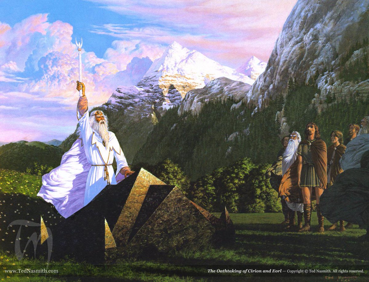 LRonLacy's tweet photo. For #SEPTEMBER 1990
‘The Oathtaking of Cirion and Eorl’ Ted Nasmith (born 1956).
The 1990 J.R.R. Tolkien Calendar (Ballantine Books 1989) for September
#JRRTolkien #illustration #illustrationart #illustrationartists #TedNasmith #UnfinishedTales #Cirion #Eorl https://t.co/eTA0eIKjjP