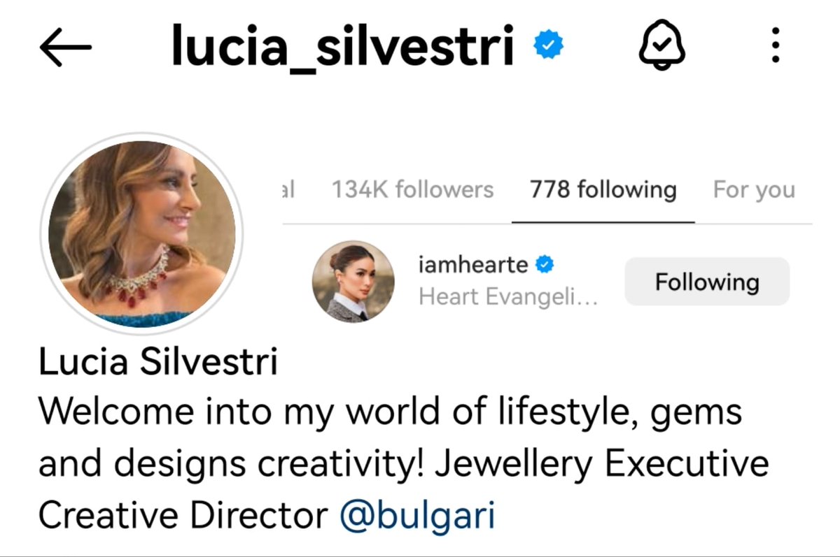 The Creative Director of @Bulgariofficial #LuciaSilvestri followed #HeartEvangelista

@heart021485 #Bulgari