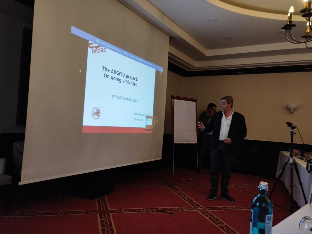 BilbaoEss's tweet photo. The Head of @BilbaoEss Target division, Fernando Sordo, presenting the latest advances in the #ARGITU project during the 9th HBS Workshop 2023 that is taking place in Unkel. https://t.co/tRysEY1WnA