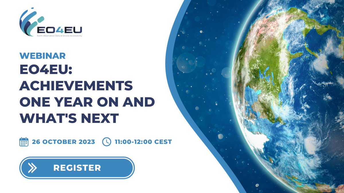 🔔 Upcoming EO4EU Webinar 🌍

Join the webinar to learn about:
🔹EO4EU achievements from the first year
🔹the expected EO4EU platform functionalities
🔹how EO4EU can support wider initiatives working with #EOdata

🗓️26 October 🕚11-12 CEST

Register now 🔗 bit.ly/3sV9QKO