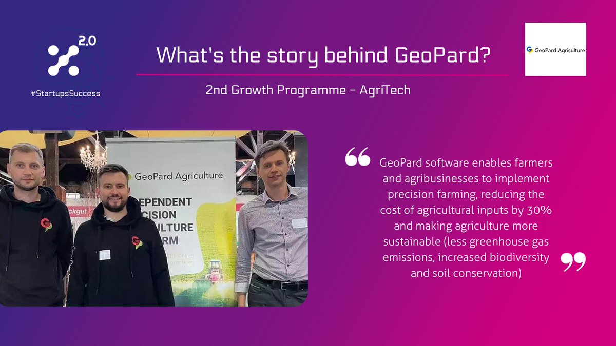 X2_0_EU's tweet photo. #StartupsSuccess 🎙 We meet @GeoPardAgri's team! What's their value proposition? "GeoPard software enables farmers and #agribusinesses to implement precision farming, reducing the cost of agricultural inputs by 30%". 🌾
+info👉https://t.co/tPOUNYdcgN
#DrivingDeeptechGrowth🚀 https://t.co/4LHrevjX2w
