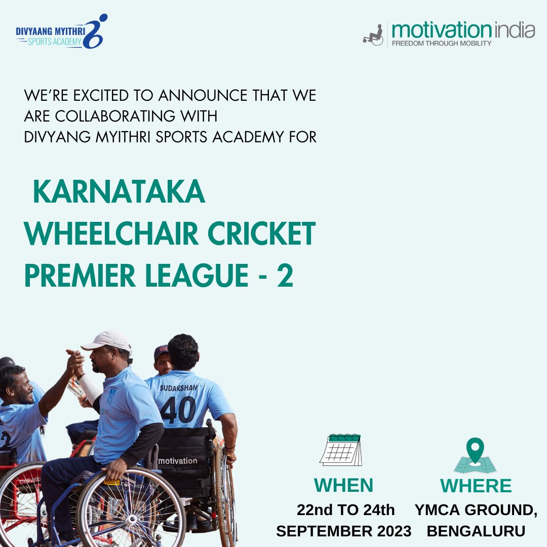motivation_ngo's tweet photo. #FantasticFriday: We're stoked to announce that we are collaborating with Divyang Myithri Sports Academy for #KarnatakaWheelchairCricketPremierLeague
#divyaangmyithri #inclusion #motivationindia #inspireall #disabilityability #inclusionthroughsports https://t.co/KjIJZaO7Rm