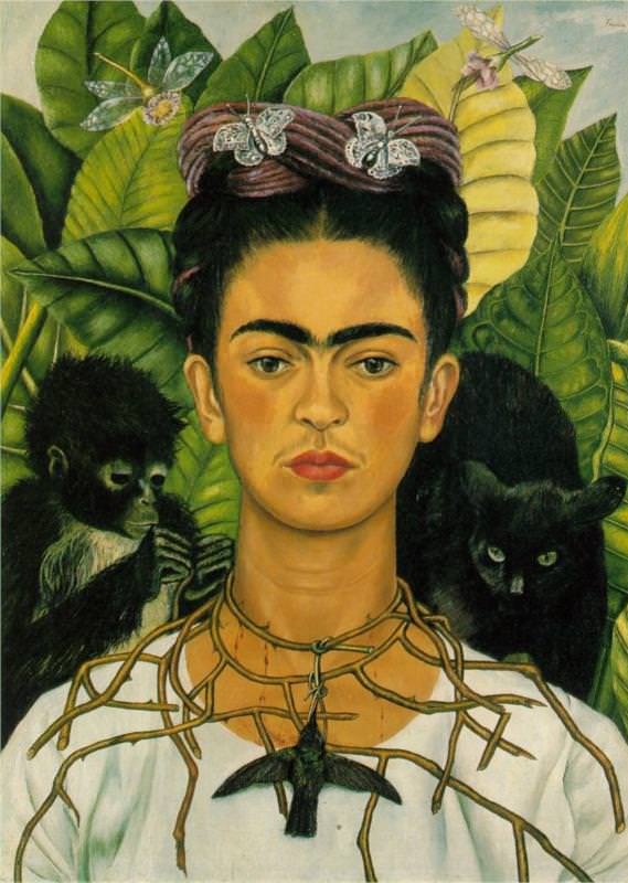 womensart1's tweet photo. Self-Portrait with Thorn Necklace and Hummingbird, 1940 by Frida Kahlo #WomensArt https://t.co/ighHeHiAkU