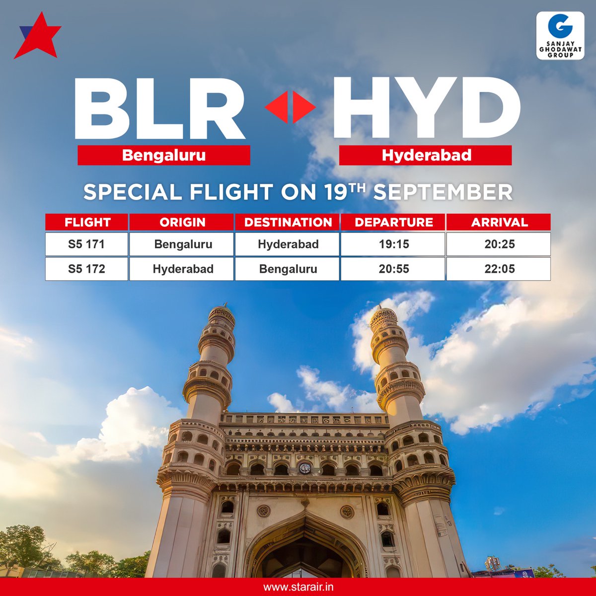 OfficialStarAir's tweet photo. Exploring two vibrant cities has never been easier!
Bangalore to Hyderabad; The perfect getaway made even more special!
Book your UDAN now on https://t.co/NImzAFNs5J
#OfficialStarAir #WeCare #ConnectingReallndia #FlyNonStop #FlyWithStarAir #SGGRising #WeAreS5 https://t.co/8gpowIbQw5