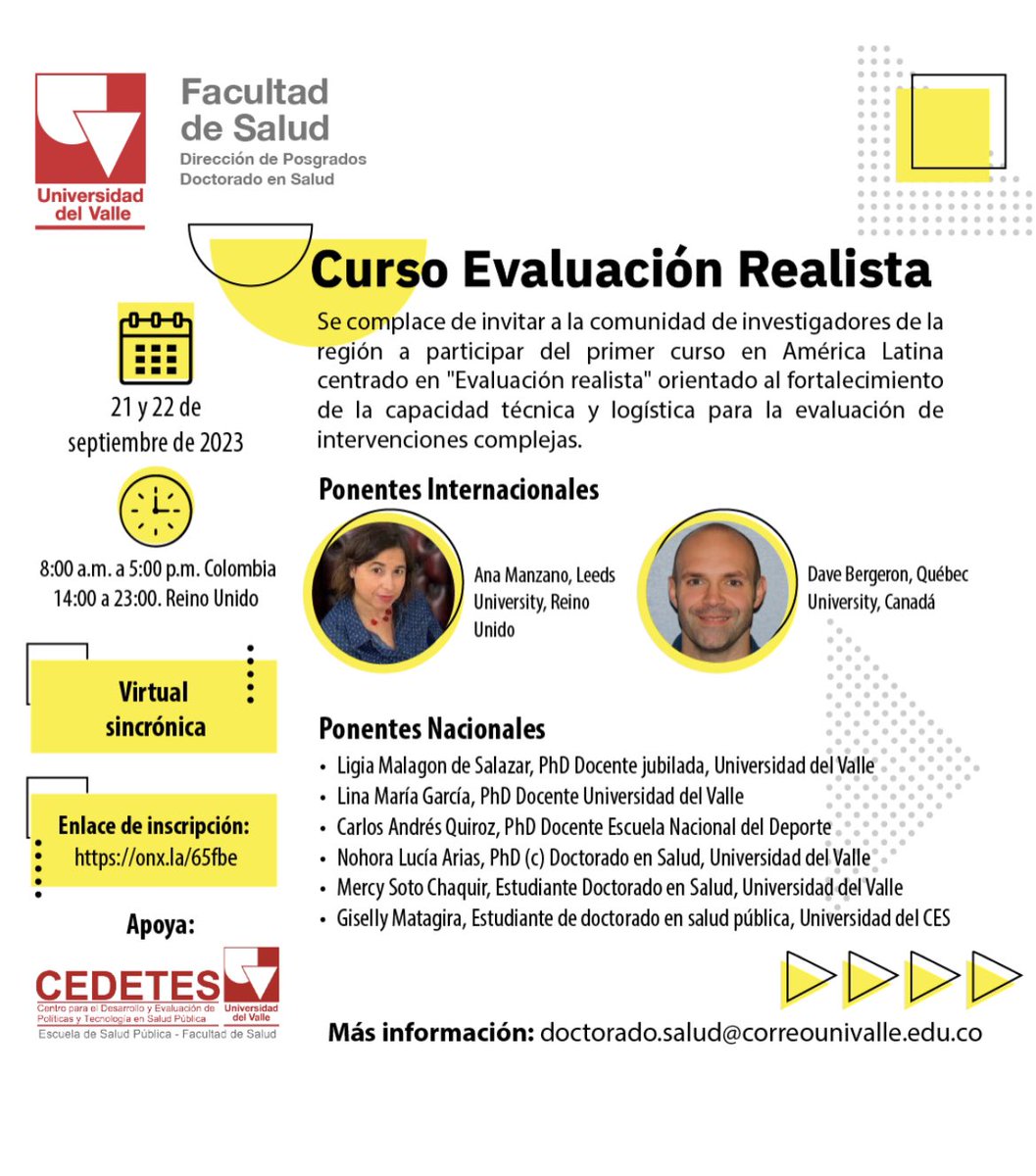 2 day course about #realistevaluation in Spanish organised by Universidad del Valle (Colombia) @UnivalleCol #Realistevaluation Online and free. #evaluacion Inscripción aquí👉🏾 onx.la/65fbe