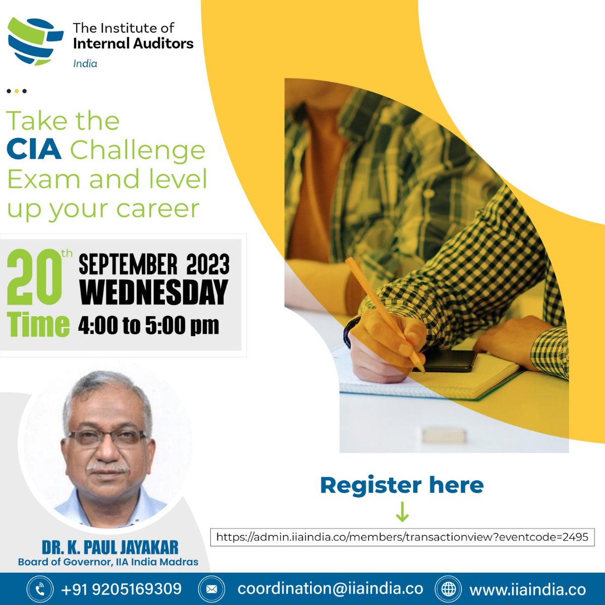 Join the 𝐂𝐈𝐀 𝐂𝐡𝐚𝐥𝐥𝐞𝐧𝐠𝐞 𝐄𝐱𝐚𝐦!
Mark your calendars for 𝐒𝐞𝐩𝐭𝐞𝐦𝐛𝐞𝐫 𝟐𝟎, 𝟐𝟎𝟐𝟑,from 𝟒:𝟎𝟎 𝐭𝐨 𝟓:𝟎𝟎 𝐩𝐦! 
𝐑𝐞𝐠𝐢𝐬𝐭𝐞𝐫 𝐡𝐞𝐫𝐞: admin.iiaindia.co/members/transa…
Speaker: 𝐃𝐫. 𝐊. 𝐏𝐚𝐮𝐥 𝐉𝐚𝐲𝐚𝐤𝐚𝐫
#iiaindia #CIAchallenge #auditing #internalauditor