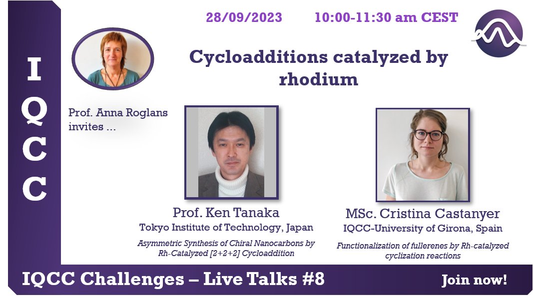 IQCC UdG (@iqccudg) on Twitter photo Join us for the next #IQCCchallenges #LiveTalks 8, with <a href="/aroglans/">Anna Roglans</a> <a href="/KenTanaka_Lab/">KenTanaka-Maeda_Lab</a> <a href="/tokyotech_en/">Tokyo Tech</a> <a href="/castanyer_c/">Cristina C.</a> on "Cycloadditions catalyzed by rhodium”
28th September
10 am CEST
Teams platform bit.ly/3Pg4Esb Join us for the next #IQCCchallenges #LiveTalks 8, with <a href="/aroglans/">Anna Roglans</a> <a href="/KenTanaka_Lab/">KenTanaka-Maeda_Lab</a> <a href="/tokyotech_en/">Tokyo Tech</a> <a href="/castanyer_c/">Cristina C.</a> on "Cycloadditions catalyzed by rhodium”
28th September
10 am CEST
Teams platform bit.ly/3Pg4Esb