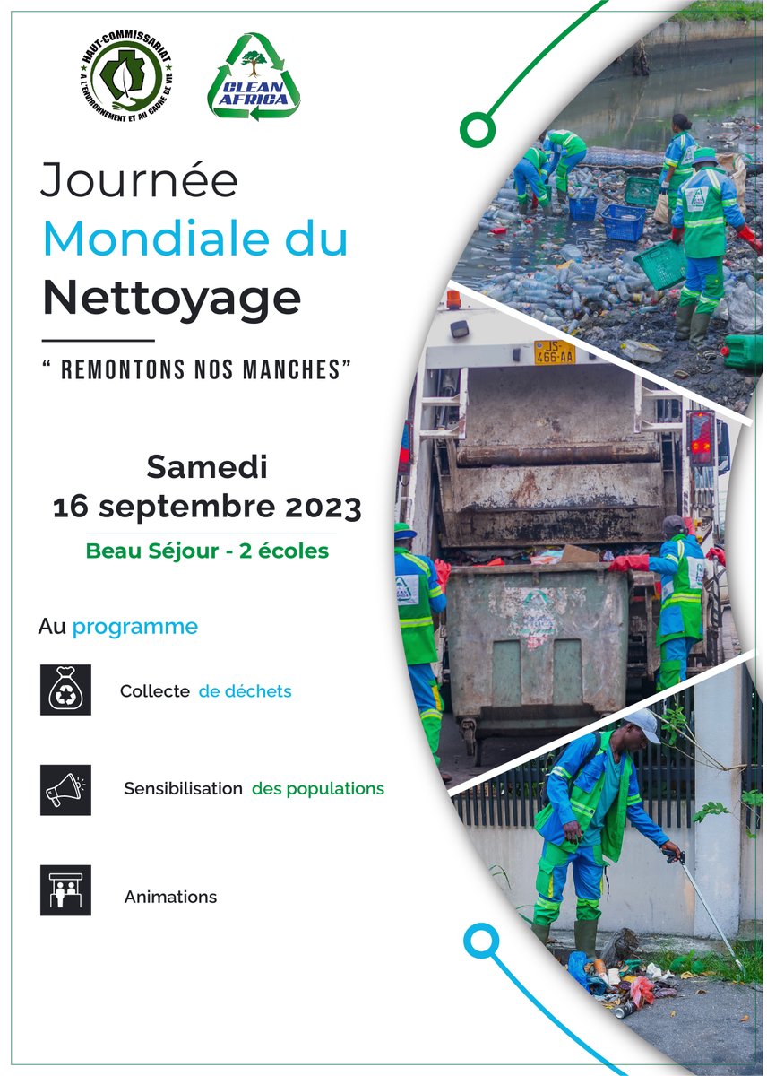 #Clean'Actus   Demain, c'est le grand nettoyage! Nous retroussons nos manches pour la Journée Mondiale du Nettoyage. Armés de balais, de pelles, de râteaux et de sacs poubelles et brouettes, joignons nos efforts pour embellir nos quartiers!
Aidez-nous à garder notre ville propre.
