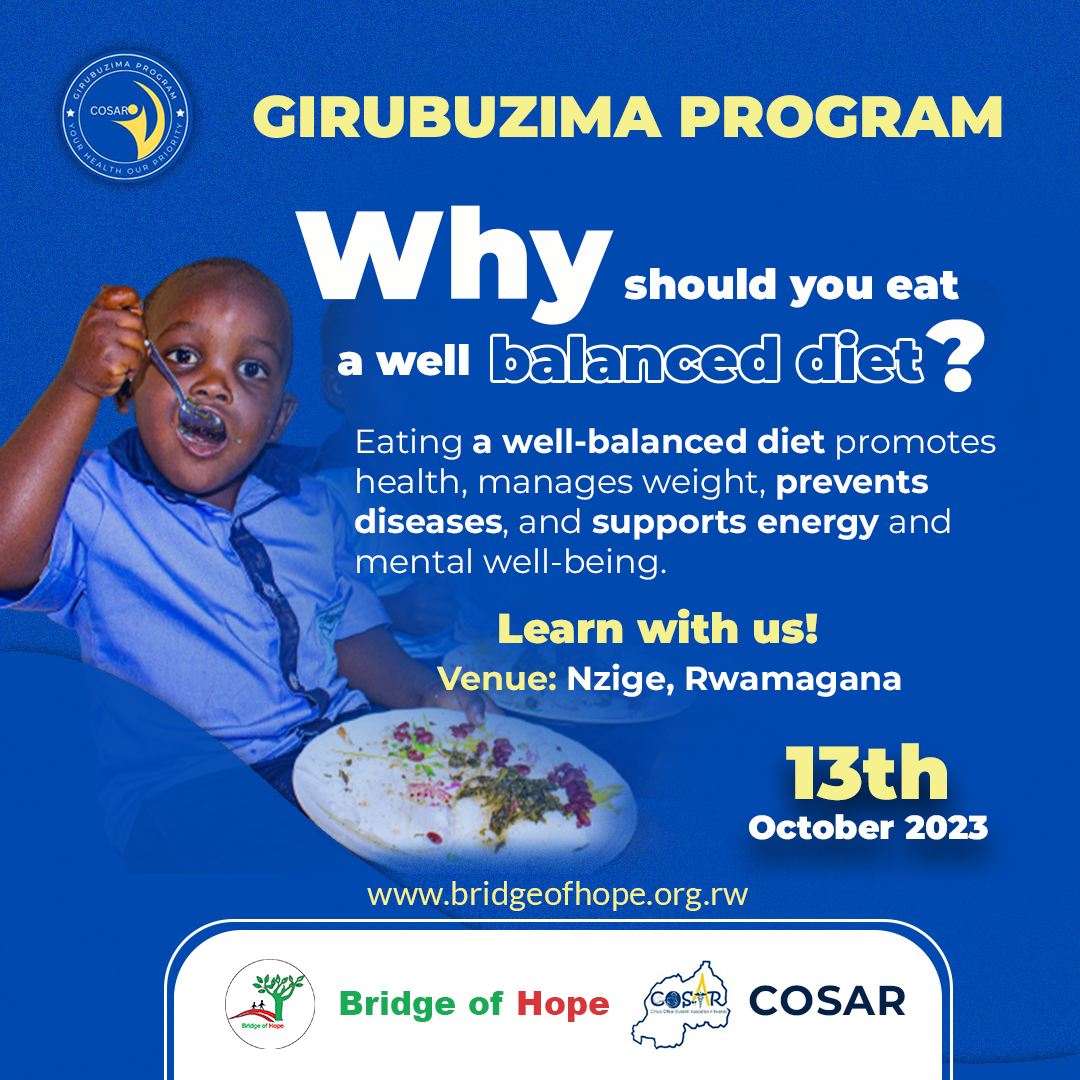 BridgeofHope6's tweet photo. 🥑🥗Eating a well-balanced diet promotes health, manages weight, prevents diseases, and supports energy and mental well-being.🍅🥒🥕 Learn with us, 13 October 2023 @RwamaganaDistr @NzigeSector @CosarOfficial @UCmhs @RwandaHealth @RwandaLocalGov #GirubuzimaProgram https://t.co/7GwDcDYJyx