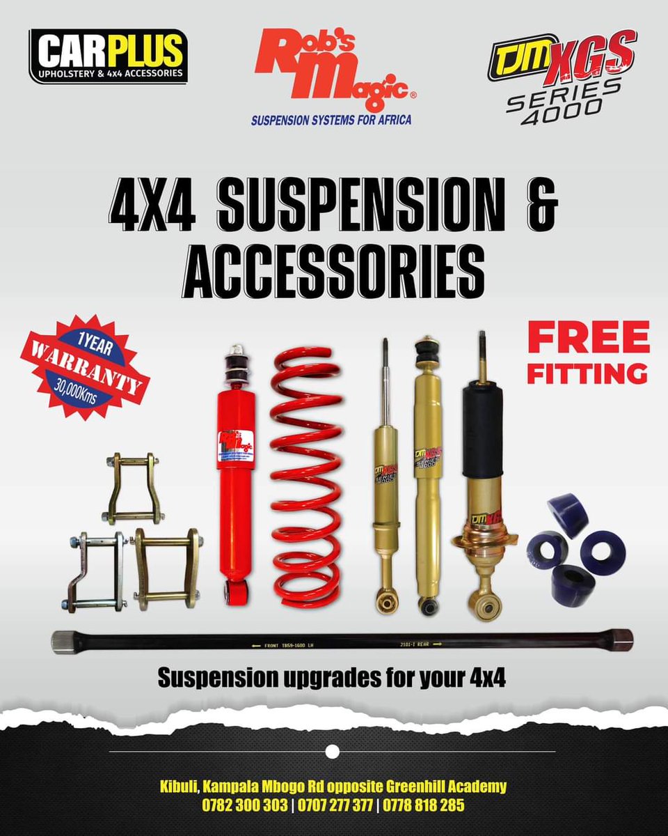 CarPlusUGANDA's tweet photo. Get your vehicle’s suspension sorted once and for all by our team of professionals.
We understand vehicle suspension systems and we offer the best set up depending on your needs.
Call us on 0782300303,0778818285,0707277377
#carplus https://t.co/qKDg3hMWc4