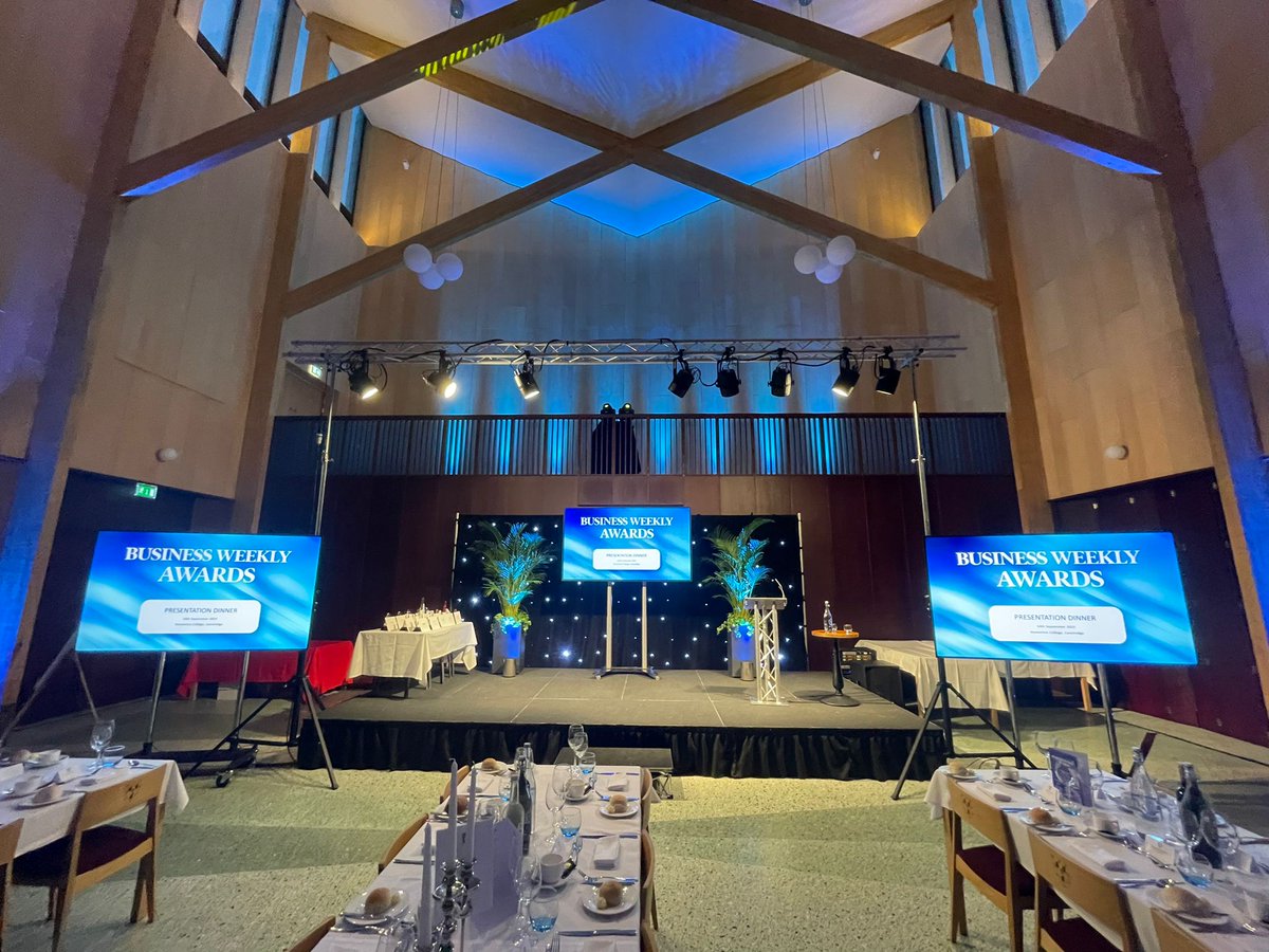 VenueAV's tweet photo. A brilliant night at @HomertonEvents for the @businessweekly awards.  It was a full production from our team for this prestigious event, and we were honoured to be involved! #BusinessWeeklyAwards #AudioVisual #Events #EventProduction https://t.co/Yr5dZHrNK4