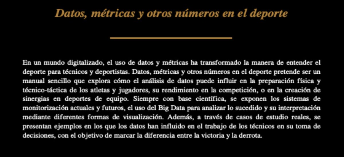 ChemaIzquierdoI's tweet photo. Nuevo libro publicado 📕

"Datos, métricas y otros números en el deporte"
ISBN: 979-8-88676-983-8

Compra disponible en: https://t.co/uxhHyLAQ3S

Gracias a la editorial @GenerisPublish1 por el soporte https://t.co/glt4hptpOS