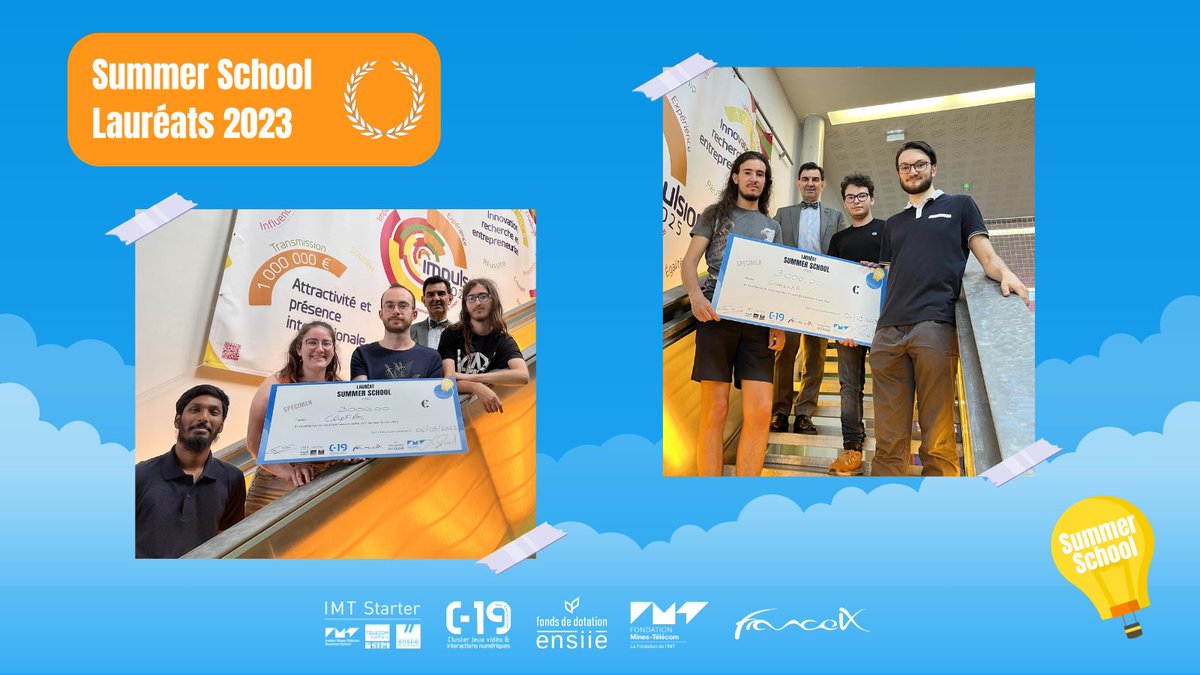 [ENTREPRENEURIAT ÉTUDIANT 🚀]

La 6ème édition de la Summer School, programme entrepreneurial organisé par <a href="/IMTstarter/">IMTStarter</a> et le <a href="/C19Evry/">C-19</a> a récompensé 3 équipes lauréates 🏆

Félicitations à <a href="/ClipFilm_FR/">Clip Film</a> et <a href="/CrimsonXRStudio/">Crimson XR</a> , 2 projets co-portés par des étudiant.e.s de l'ENSIIE 👏👏